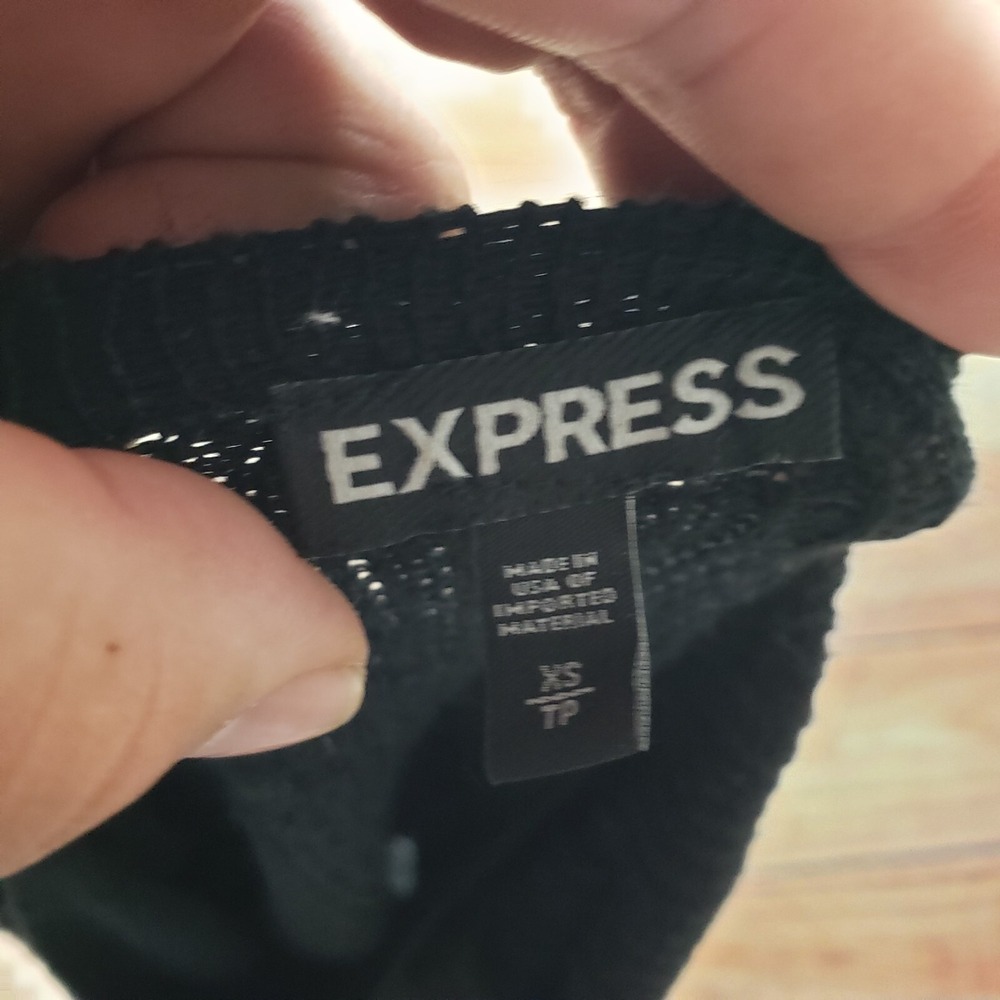 Express Shirt Womens Extra Small Black Long Sleeve‎ Lightweight Knit Lace Sides - Picture 10 of 11